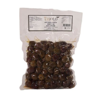 Olive nere con origano e olio Nocellara del Belice